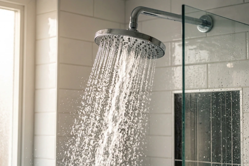 Powerful shower head running at full pressure with high water flow