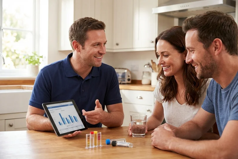 Professional installer setting up water treatment system